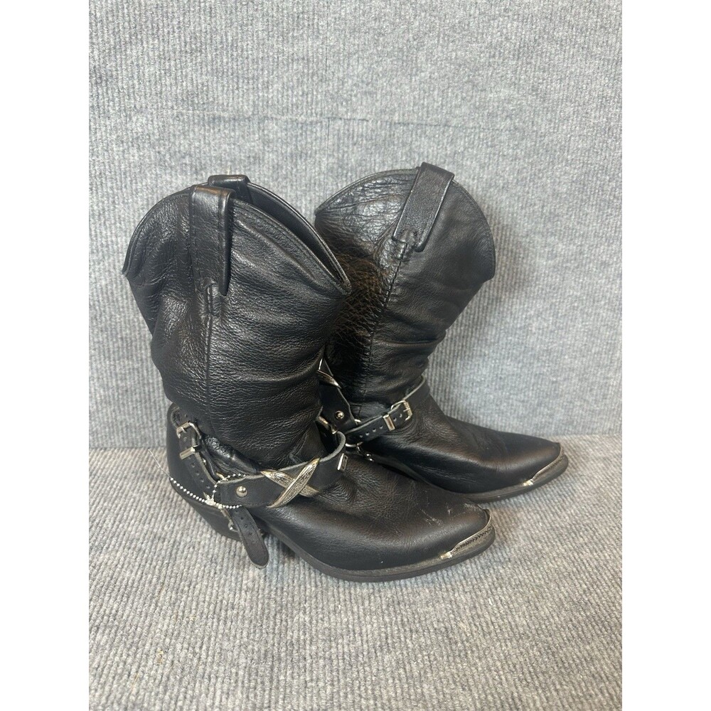 Dingo Women's Black Leather Slouch Western Boots w/Chain & Conchos 6 M #519766